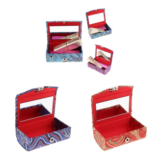 Paquete de 2 estuches para brillo lápiz labial doble con espejo, tela de mancha , estuche para joyería, hecho chino, Colco caja de almacenamiento de lápiz labial