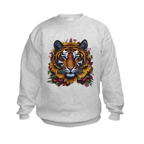 CafePress - Sunflower Tiger Sweatshirt - Kids Sweatshirt, Youth Crew Neck Sweatshirt