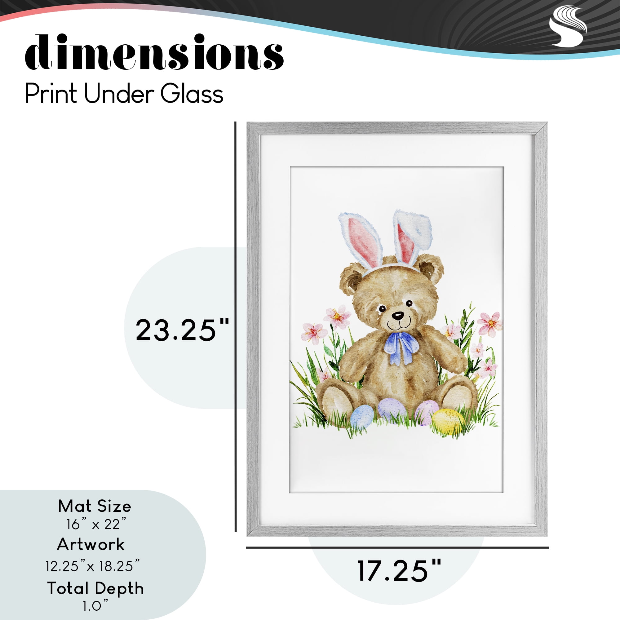 Springy Easter Teddy Bear Gray Framed Print Under Glass, design by Amy Hall