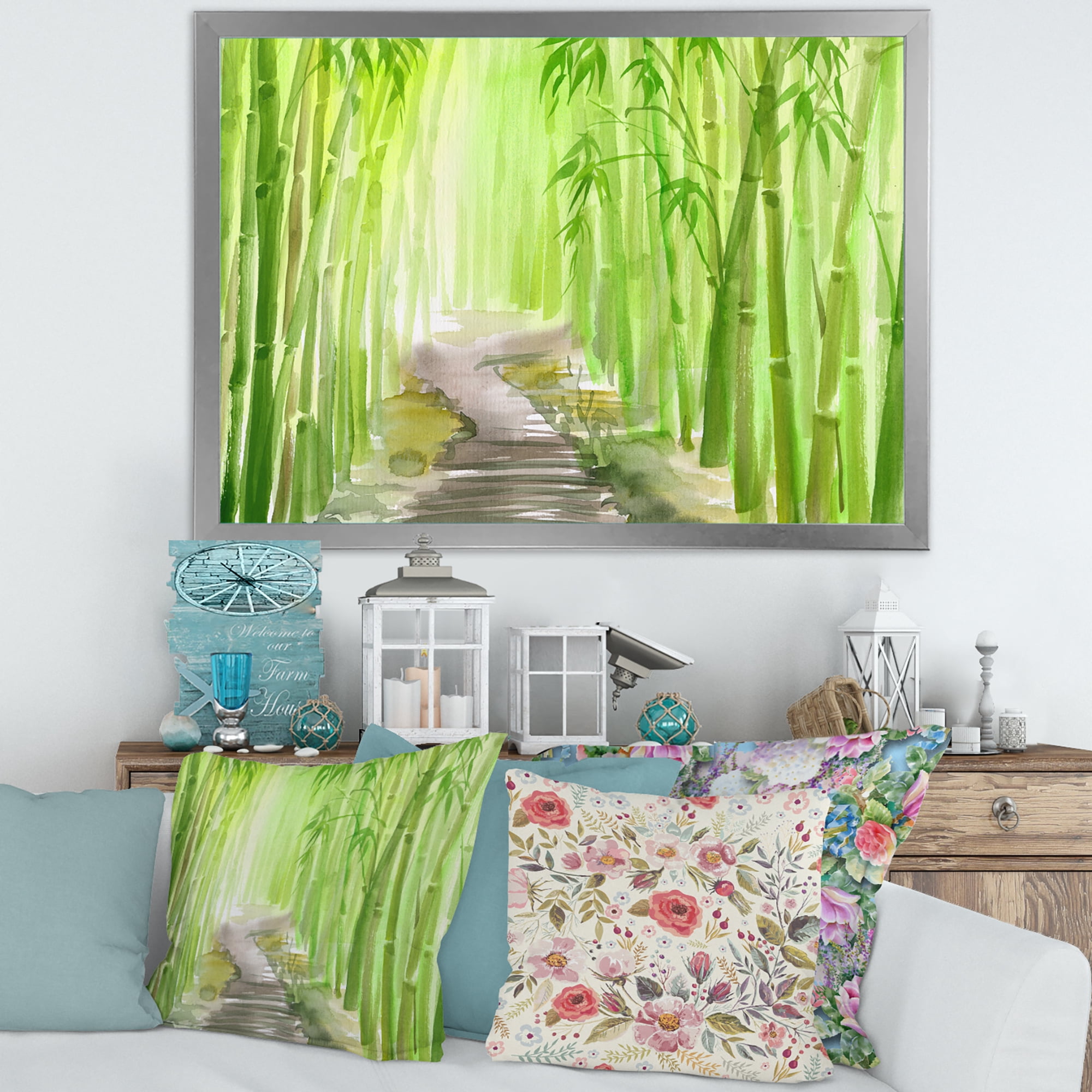 Designart 'Path in Green Bamboo Forest' Traditional Framed Art Print