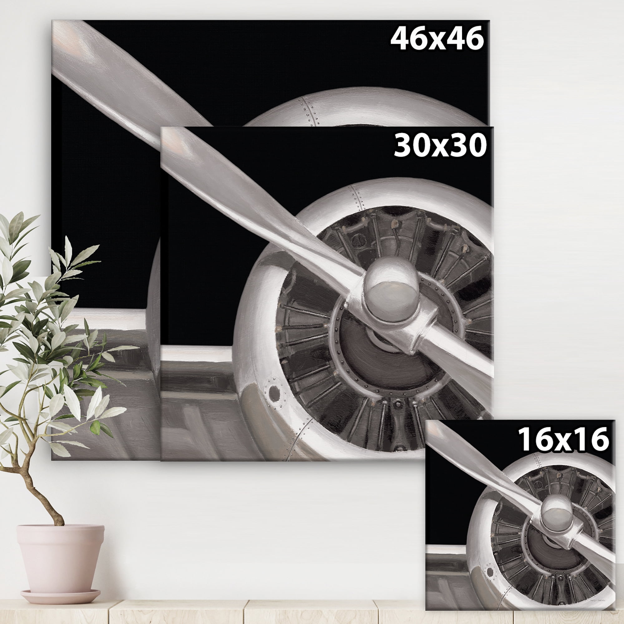 Designart 'Travel by Air Grey Plane' Vintage Transportation Premium Canvas Wall Art