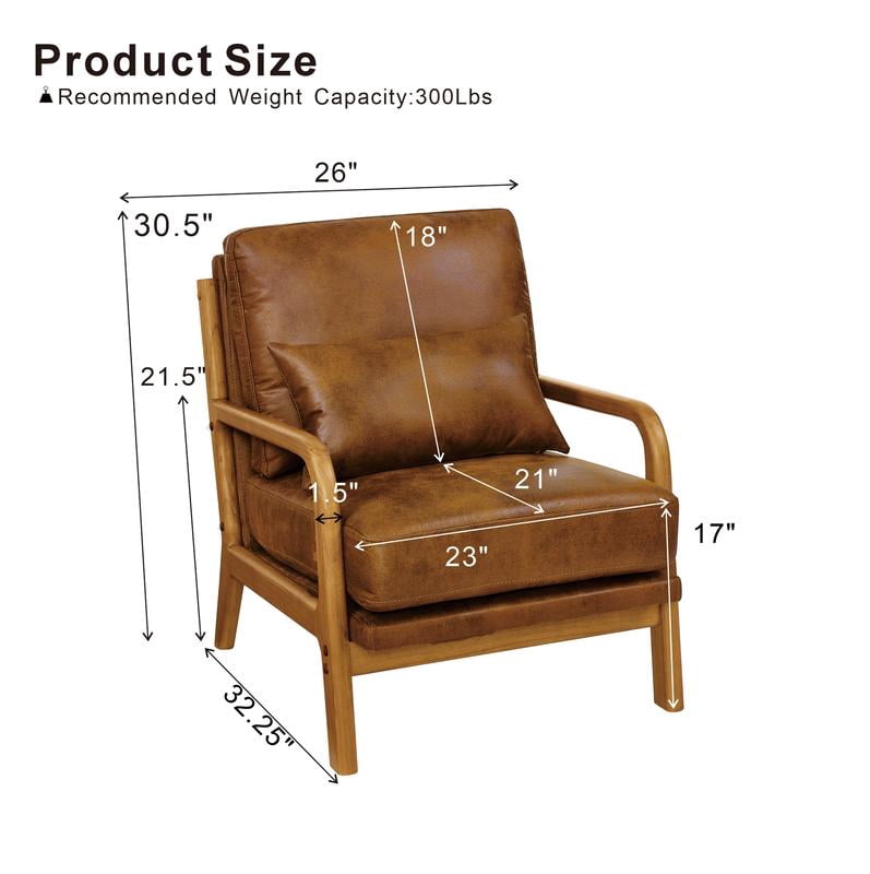 Lounge Chair with Foil Fabric and Solid Wood Frame, Modern Accent Armchair and Curved Seating for Living Room Bedroom, Light Brown