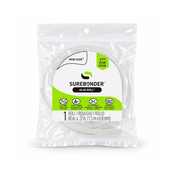 Surebonder Mini Hot Glue Stick Roll, 60" (5 Feet), 5/16" Diameter - Long Glue Stick, Uninterrupted Gluing, All Purpose for Crafting and DIY, Clear