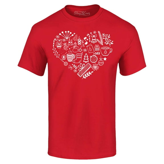 Shop4Ever Men's Christmas Heart Holiday Cluster Xmas Graphic T-shirt XX-Large Red
