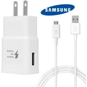 Original OEM Samsung Adaptive Fast Charging Wall Adapter Charger with Micro USB Cable, White - for Samsung Galaxy S7 / S7 Edge / S6 / S5 / Note 5 / 4 / S3 - Bulk Packaging