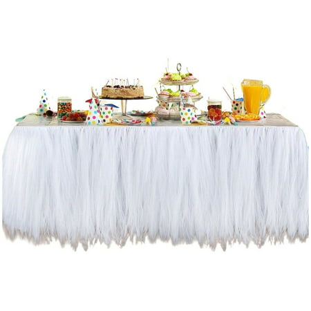 

Halloween Tulle Table Skirt With Sticker Fluffy Tutu Table Skirts Polyester Easy To Install Table Skirt For Birthday Wedding Christmas Party Dessert Table Decorations-White-1m