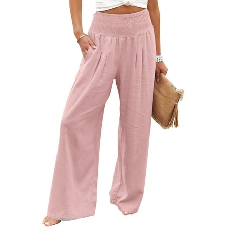 vdj pants for women wide leg summer high waist casual lounge pant 2025 trendy beach travel cute pink trousers size xl