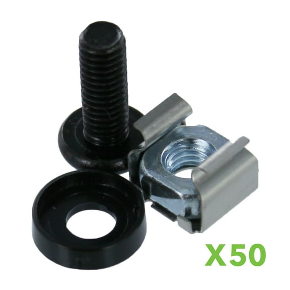 NavePoint M6 Cage Nuts and Screws for Server Shelves Cabinets - 50 Pk Rack Mount