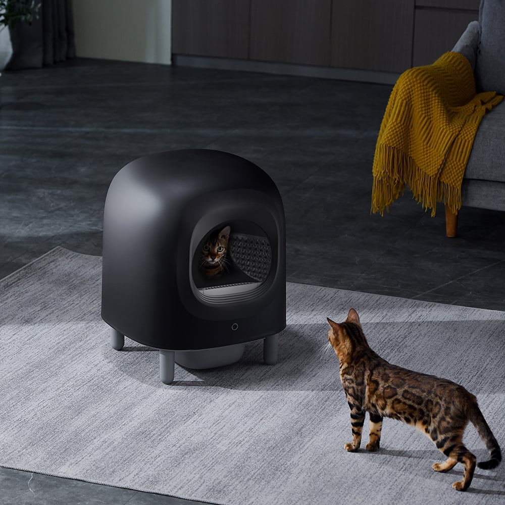 Aoruefar Automatic Cat Litter Box, APP Remote Control Self Cleaning Cat Litter Box, Alerts, Odor Suppression, For Multiple Cats Family with Black Shell