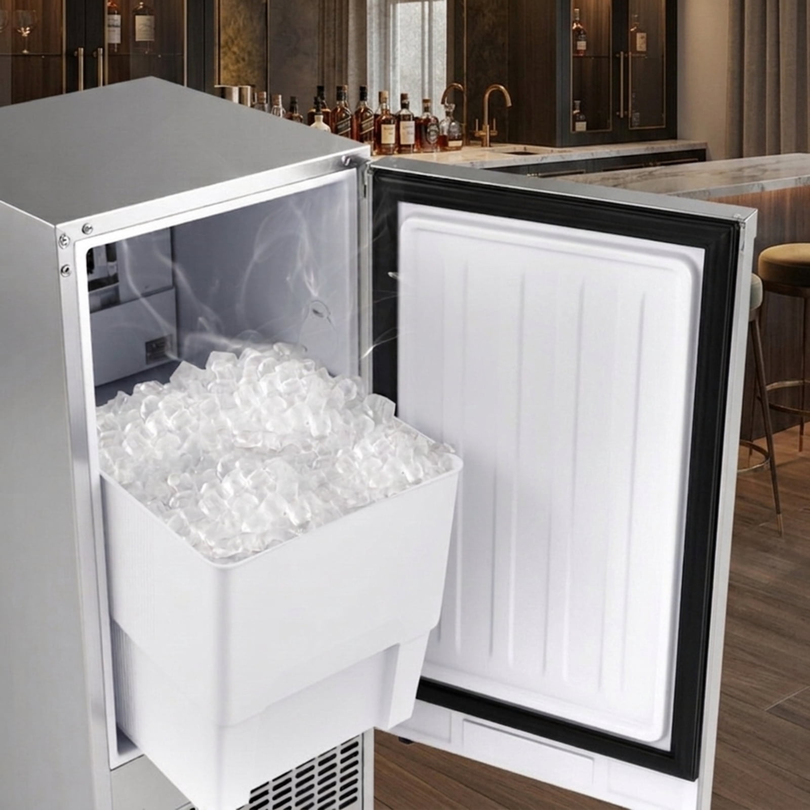 RUIE Commercial Ice Maker Machine 110 lbs/24H, Freestanding Undercounter Ice Machine with 25 lbs Storage Bin, Stainless Steel for Home Bar Cafe