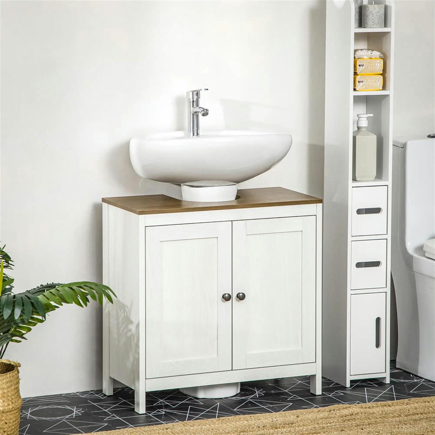 Demi Bonn 23" Freestanding Bathroom Vanity with U-Shape Cut-Out and Adjustable Shelf, Pedestal Sink 2-Door Cabinet, Under Sink Cabinet, White