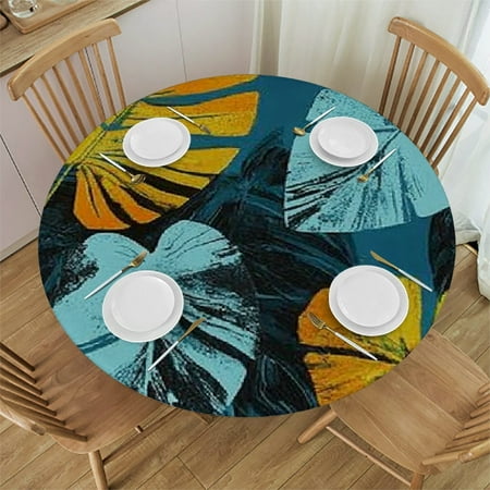 

SHERONV Leaves Round Tablecloth Stain-Resistant Washable 100% Polyester 46 -50