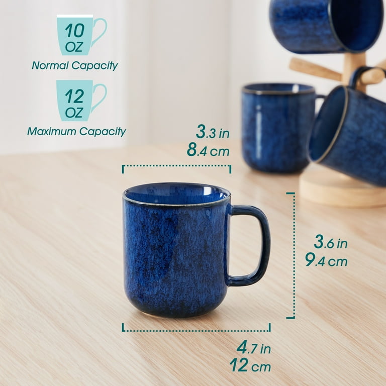 Malacasa Stoneware Coffee Mugs Set, 12 oz Coffee Cups Set of 4, Dishwasher & Microwave Safe, Blue