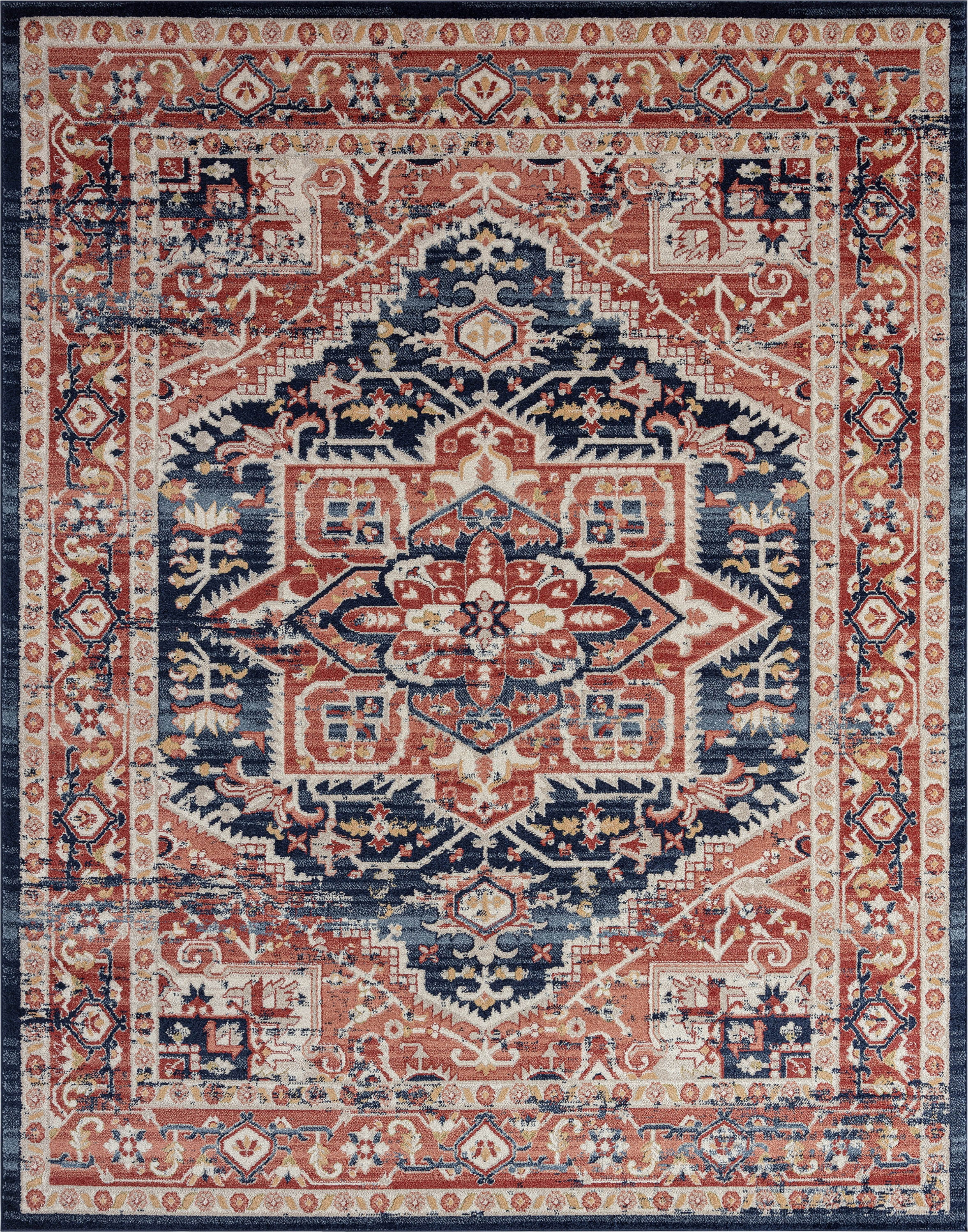 Traditional 8x10 Area Rug (7'11'' x 10'3'') Oriental Rust, Rust Living Room Easy to Clean