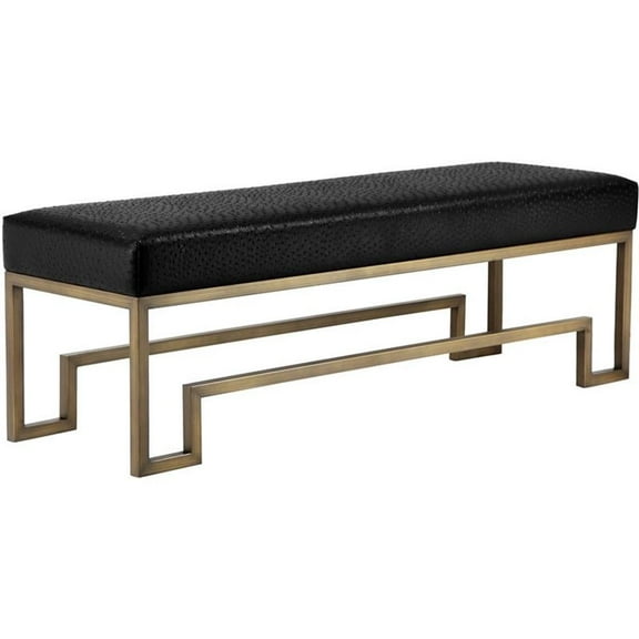 Maklaine 18" Stainless Steel Bench in Brass & Faux Black Ostrich