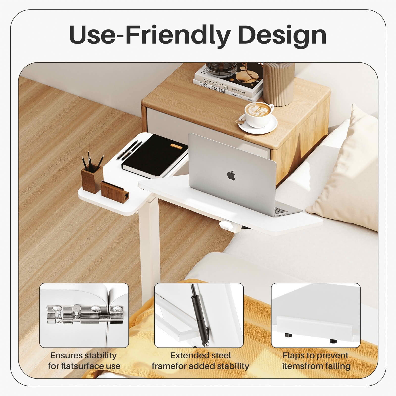 MAYEERTY Rolling Mobile Overbed Desk, Adjustable Tilting Laptop Table, Multi-Scene Use, White