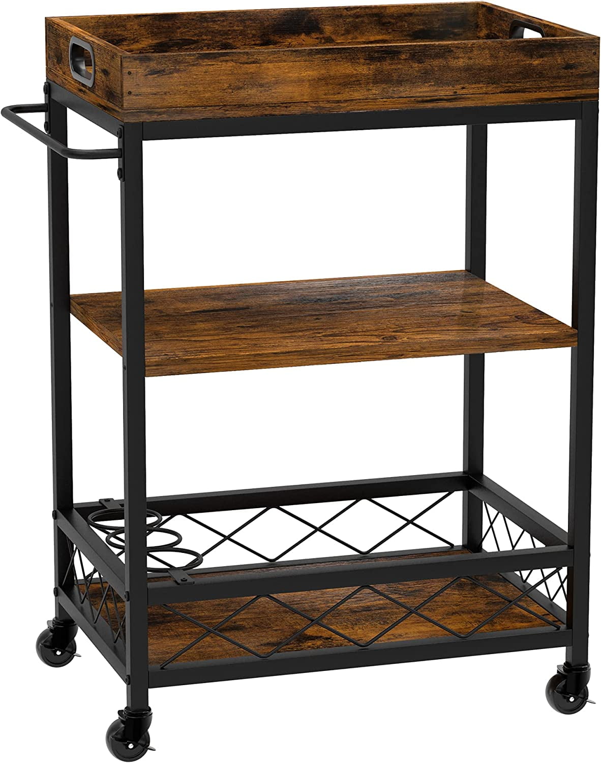 Bar Cart, 3 Tier Bar Carts for The Home with Wine Rack, Glasses Holder