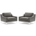 thumbnail image 2 of Modway Harness Stainless Steel Base Leather Armchair Set of 2 in Gray, 2 of 4