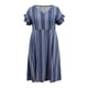 thumbnail image 4 of GRACE & GRANDEUR Vestido de Talla Grande para Mujer Boho Floral Flowy con Cuello en V y Mangas con Volantes, Vestido Midi Casual con Bolsillos 1X Azul Marino, 4 of 5