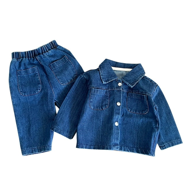 cfhntfmh Toddler Baby Girls Boys Fall Winter Sets Fashion Two Piece Denim Set Collar Button Long Sleeve Denim Jacket and Jeans