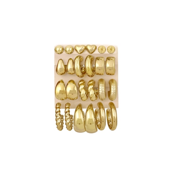 Set de aretes FANDY de 12 pares, baño de oro, hipoalergénicos