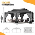 thumbnail image 4 of ALAULM 12'x20' Hardtop Gazebo, Galvanized Metal Double Roof with Gray Netting & Curtains, Sunshade for Patio, Backyard & Deck, 4 of 7