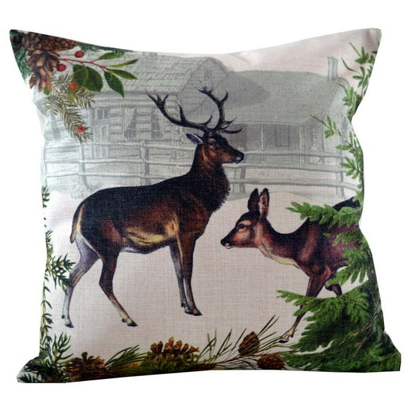 Golden Hill Studio 18" Black and Green Buck with Farmhouse Background Throw Pillow