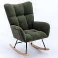 thumbnail image 3 of Rocking Chair with Pocket, Soft Teddy Fabric Rocking Chair for Mom and Baby, Upholstered Comfy Wingback Rocking Chair with Solid Wood Base and High Backrest for Nursery Bedroom Living Room, Green, 3 of 9
