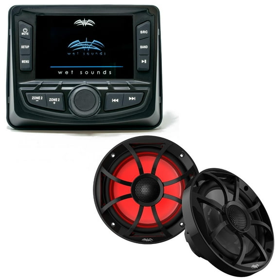 Wet Sounds WS-MC-2 Marine Radio with 1 Pair Wet Sounds RECON 6-BG-RGB Recon Series 6.5" RGB LED Coaxial speakers With Black XS Grille And Cone (Pair)