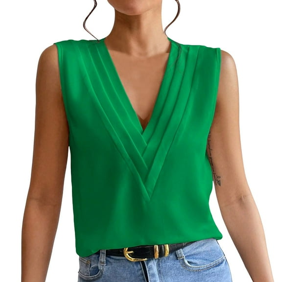 Womens Tank Tops Sleeveless Layers V Neck Shirts Casual Summer Vest Chiffon Blouses Clothes