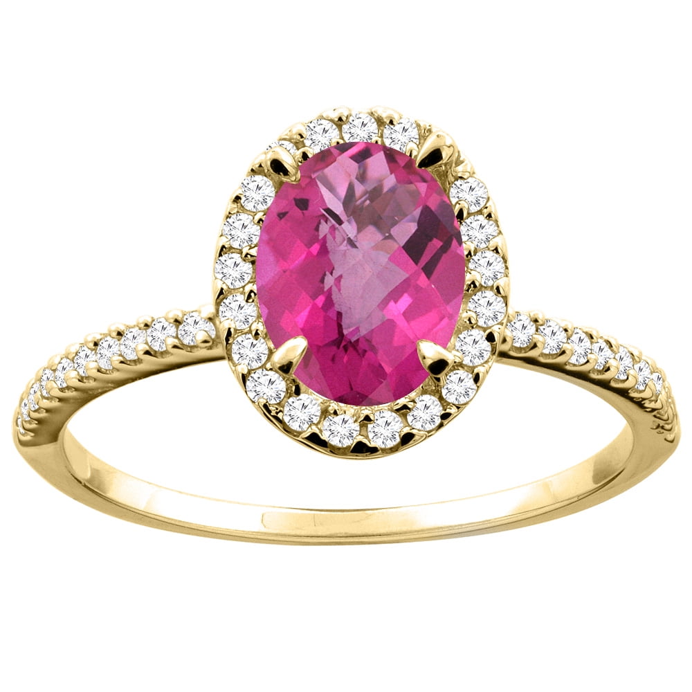 10K Yellow Gold Natural Pink Sapphire Ring Oval 8x6mm Diamond Accent, size 6.5 by Gabriella Gold