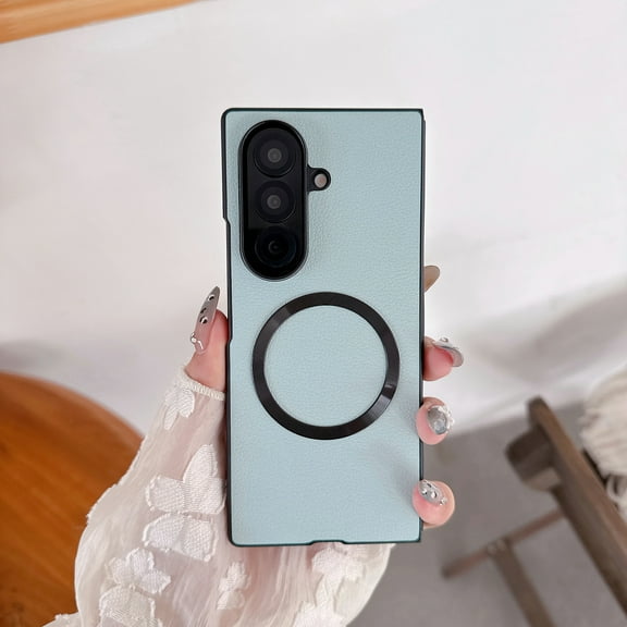 for Samsung Galaxy Z Fold 4 Magnetic Case, Slim Hard Bumper PU Leather Case, Military Grade Drop Protection Phone Cover, Wireless Charging Shockproof Phone Case for Samsung Galaxy Z Fold 4, Blue