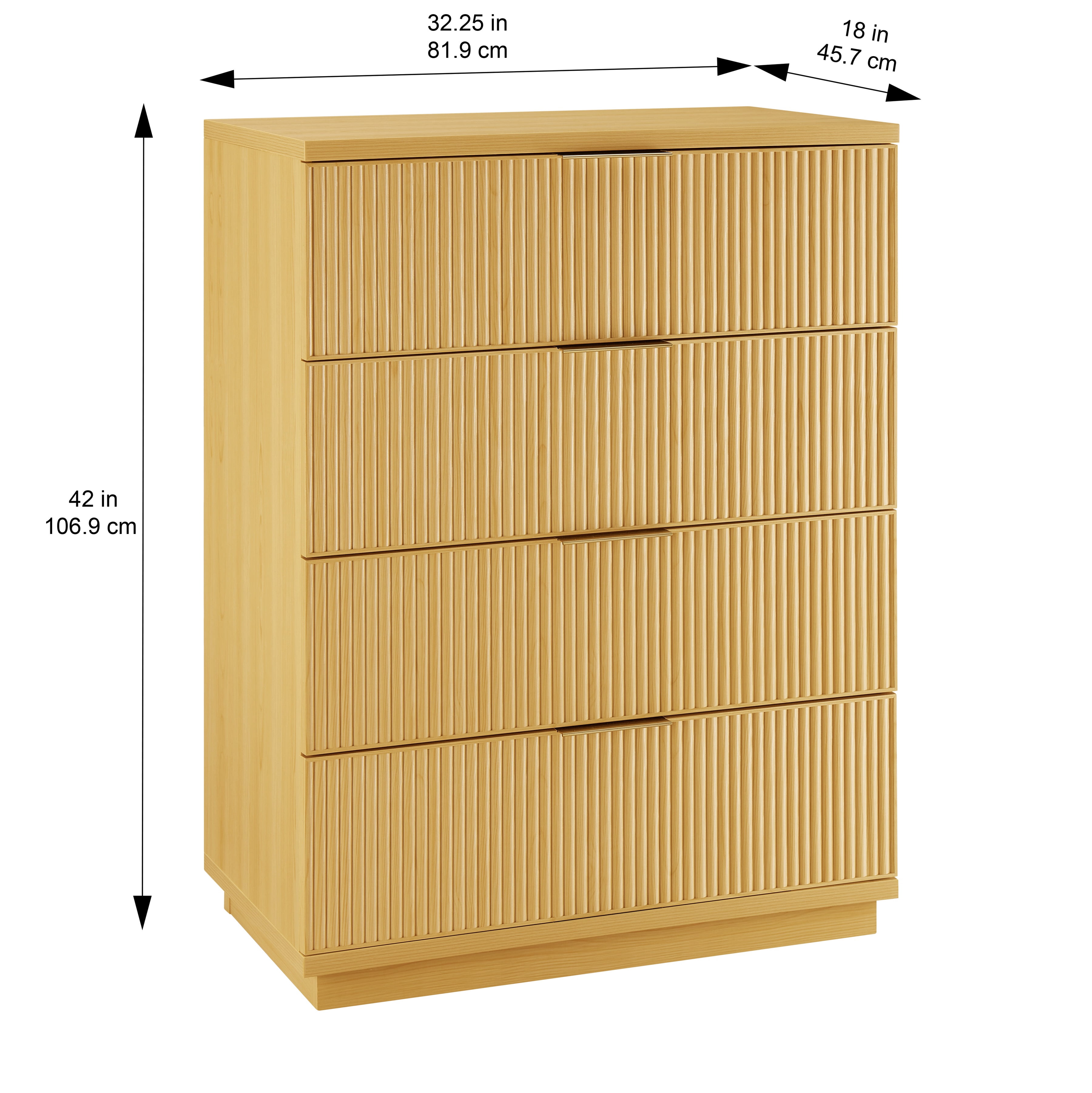 Better Homes & Gardens Lillian Fluted 4 Drawer Dresser, Natural Pine