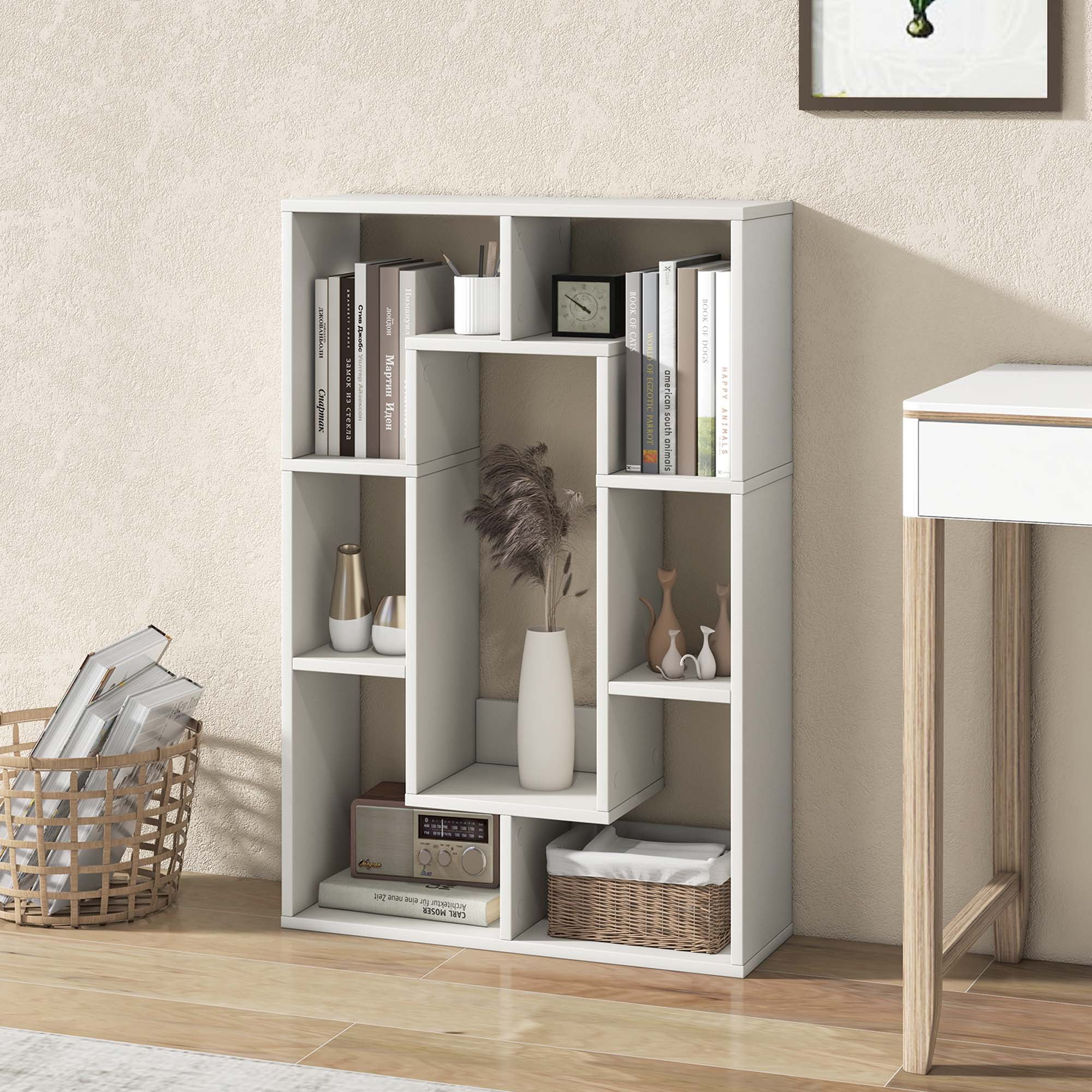 Costway 7 Cube Modern Geometric Bookcase with Anti-Toppling Device, White