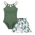 thumbnail image 3 of WhouRiu Big Girl Swimsuit Tropical Printed Halter Tops with Cover Up Skirt Kids Board Athletic Beachwear Bathing Suit Green,Size 7-8 Y, 3 of 6