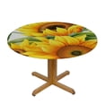 thumbnail image 3 of Awypu  Sunflower Round Tablecloth with Elastic Edged Bouquet of Flowers Fitted Table Cloths Cover Mat Washable Polyester Spill Proof Table Covers for Indoor outdoor Dinning Patio Table White, 3 of 7