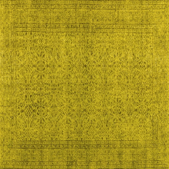 Ahgly Company Machine Washable Indoor Square Persian Yellow Traditional Area Rugs, 8' Square