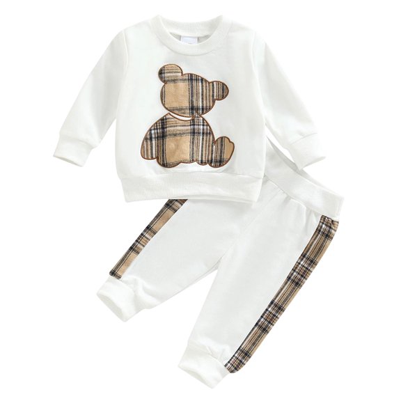 Karoyedx Infant Boy Clothes Toddler Baby Boy Outfits Long Sleeve Contrast Color Sweatshirt Solid Pants Autumn Winter Clothes Set White Size,0-3 Months