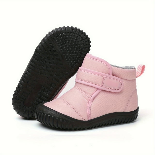 LNGOOR Bottes de Neige pour Enfants Mi-Hautes en Tissu avec Doublure en Peluche et Semelle en TPU - Bottes d'Hiver à Bout Rond pour Garçons et Filles avec Fermeture à Sangle Réglable - Chaussures pour Tout-Petits Toutes Saisons pour Décontracté