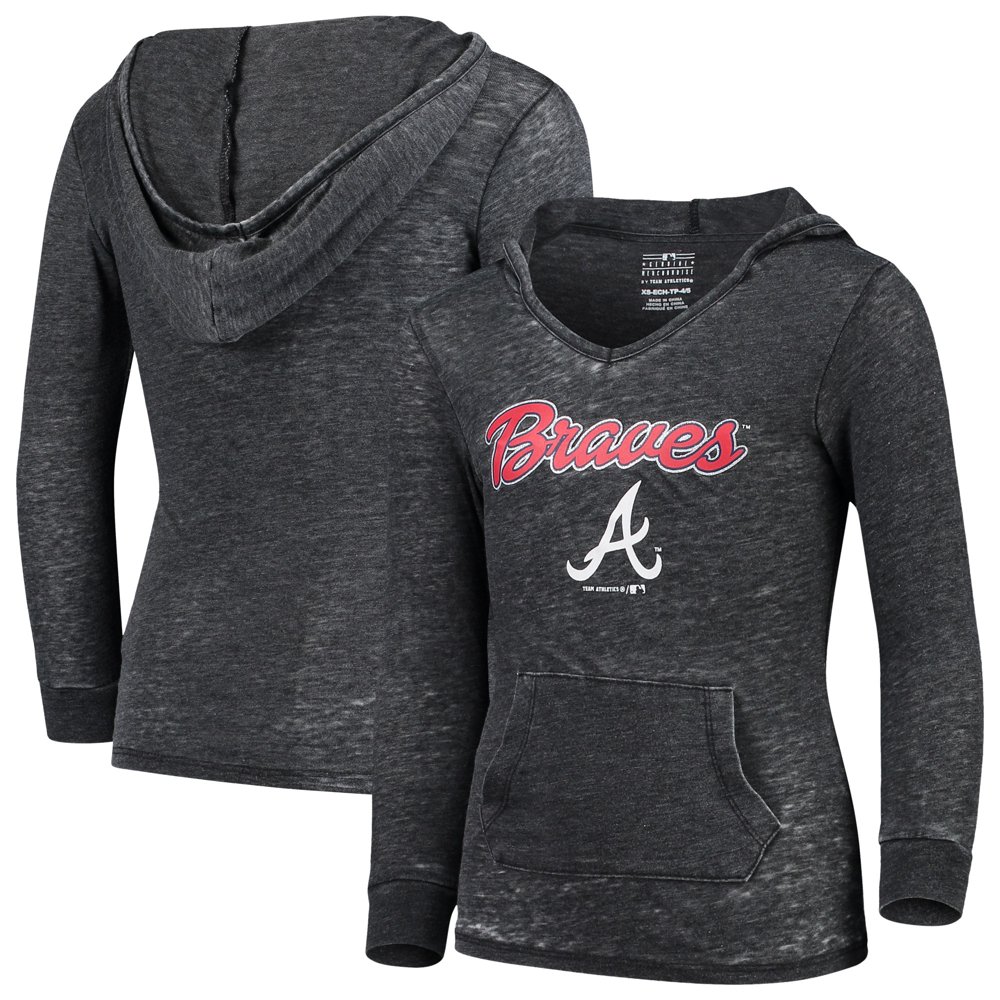 Girls Youth Heathered Charcoal Atlanta Braves Burnout VNeck Pullover