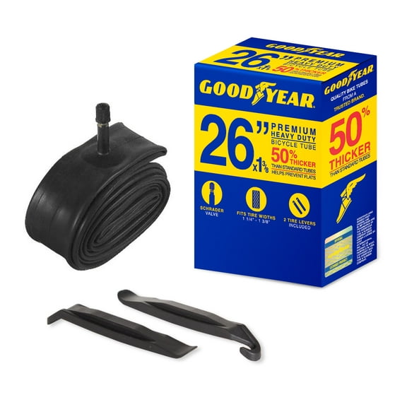Goodyear Tire 26 in. x 1 3/8 Heavy Duty Bike Tube, Black, Standard Schrader Valve