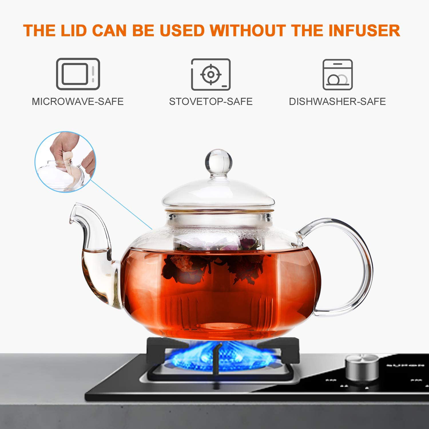 Cobesyood Small Glass Teapot with Infuser,Tea Pot Stovetop Safe Blooming  and Loose Leaf Tea Maker Set (13.5 OZ/400ML), Clear