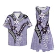 thumbnail image 5 of Garronmavis Polynesian Couple Matching Hawaiian Outfits Button-Down Shirt for Men Lightweight Hawaiian Blouse Tops and Polyester Vacation Womens Sleeveless Dress, 5 of 7