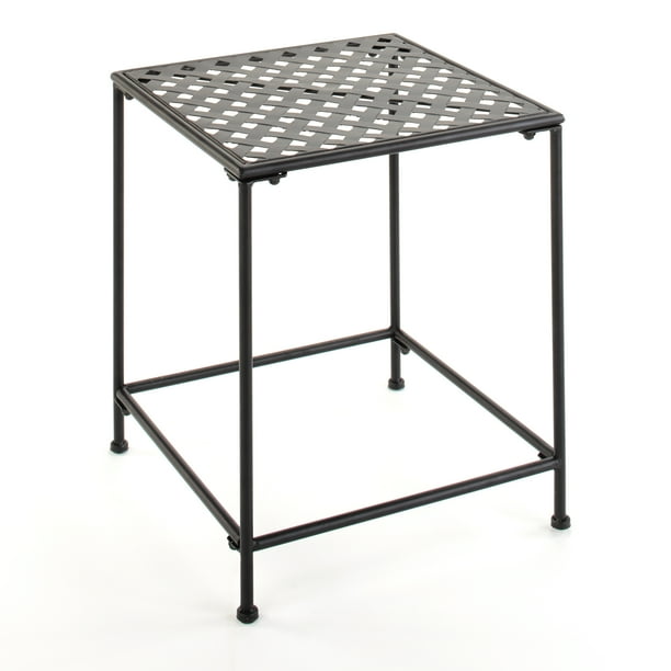 Metal Scrolled Table Outdoor Side Table with Hole Design Black