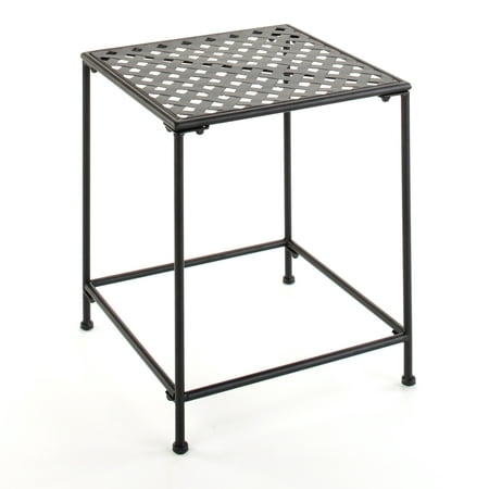Metal Scrolled Table - Outdoor Side Table with Hole Design - Black