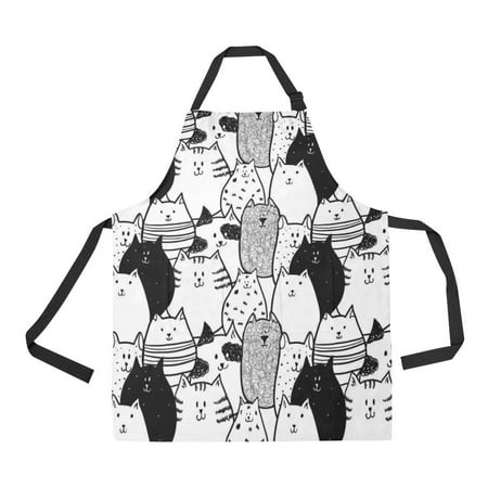 

ASHLEIGH Seamless Cat Adjustable Bib Apron with Pockets for Women and Men Adjustable Black Neck Strap Kitchen Apron for Cooking Grill and Baking