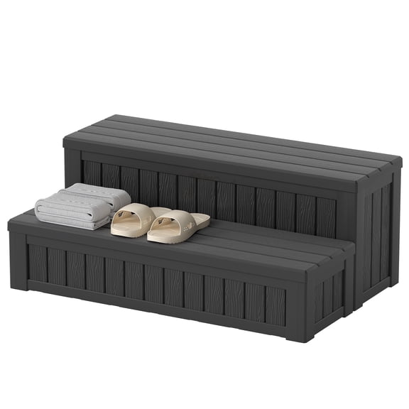 Nihsuao Hot Tub Steps with Storage, 36.6” Long Outdoor Spa Steps, Non-Slip Hot Tub Stairs, Waterproof for Porch/RV/Deck, Black