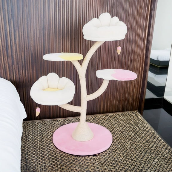 Demi Bonn 48" Cat Tree Tower for Indoor Cats, Cat Tree House with Large Padded Bed, 2 Cat Perches, 2 Platforms, Sisal Scratching Posts, Pink