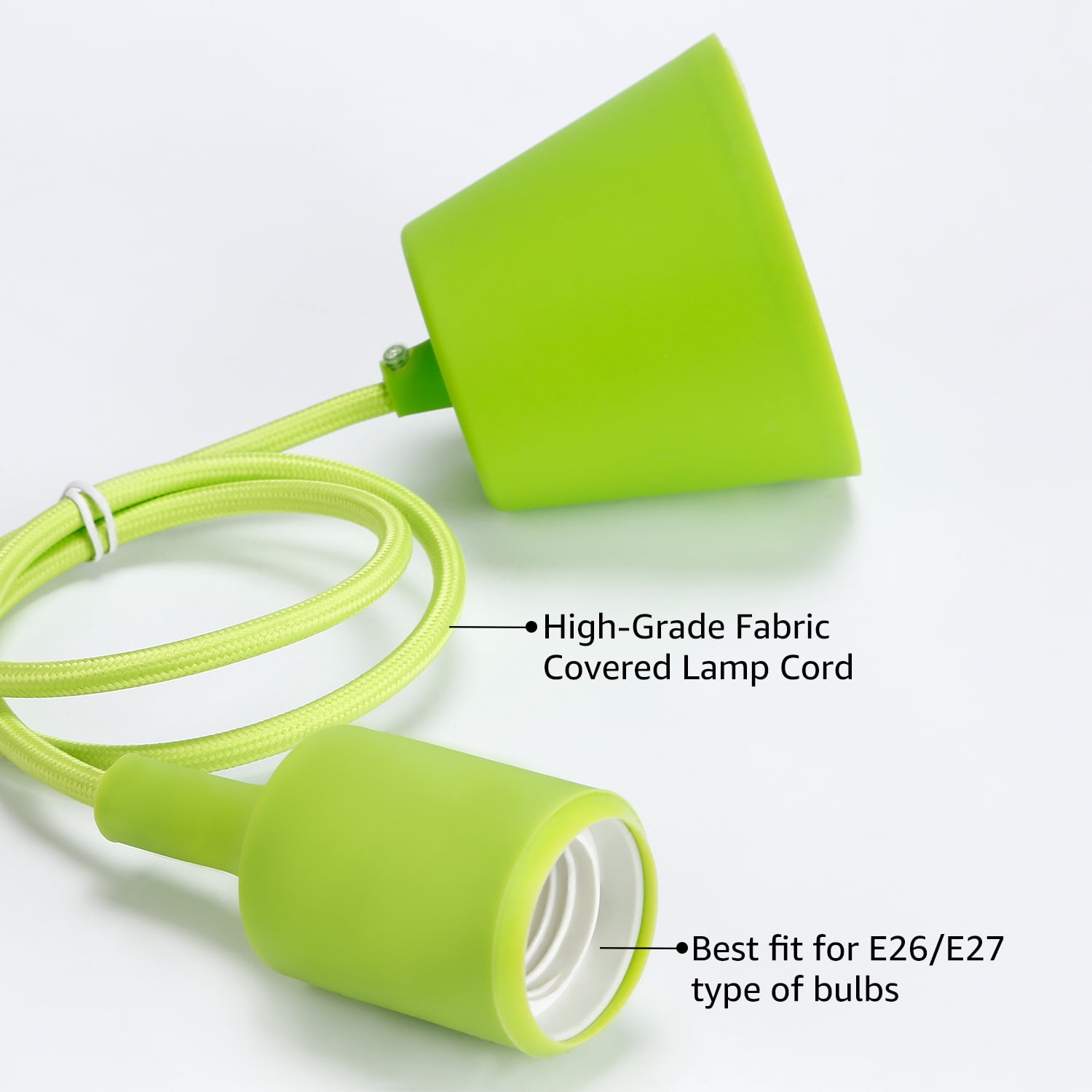 UL-listed Single Socket Pendant Light Fixture, Fabric Insulating Lamp Cord, Green