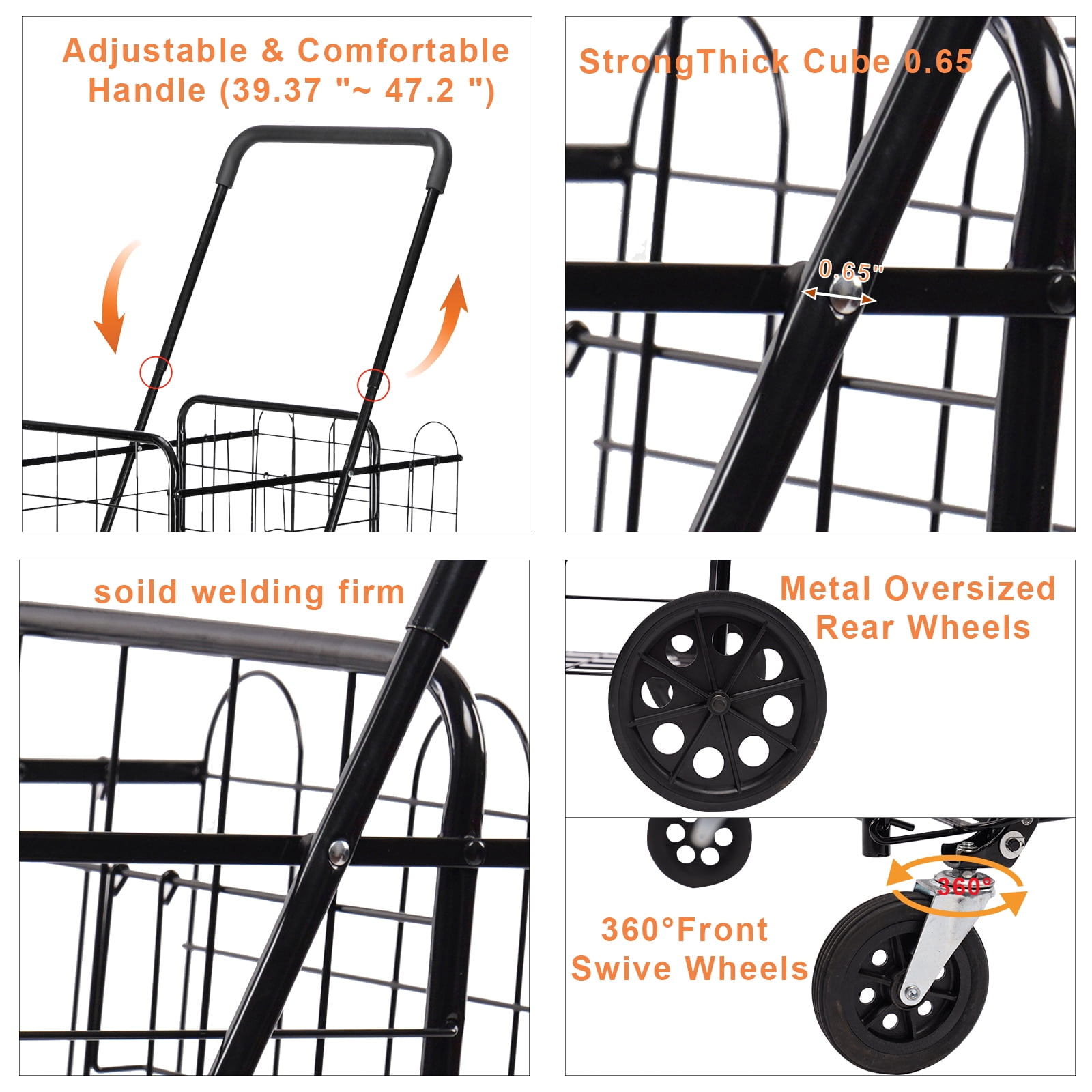 Private Jungle Grocery Practical Shopping Trolley, Luxury Folding Trolley with Double Baskets and 360° Rolling Wheels, Practical Trolley, Black Private Jungle Grocery Practical Shopping Trolley, Luxury Folding Trolley with Double Baskets and 360° Rolling Wheels, Practical Trolley, Black